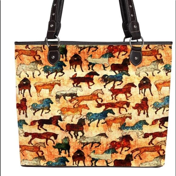 Montana West Horse Collection Canvas Tote Bag - Picture 1 of 3